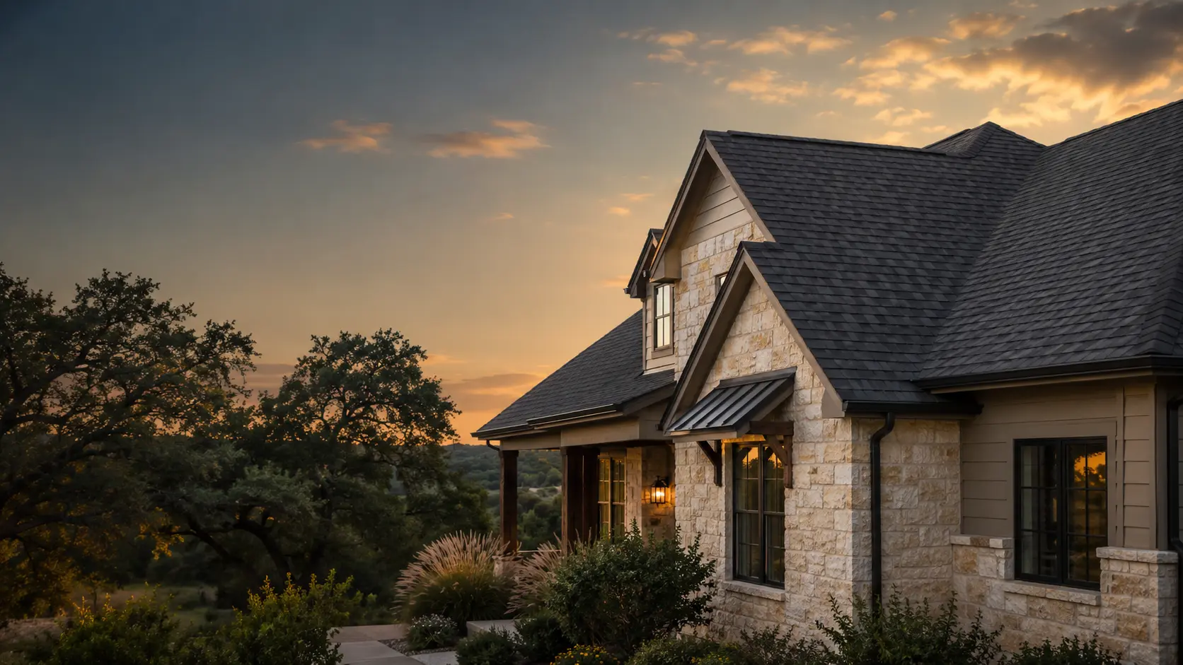 Texas home with a charcoal architectural shingle roof
